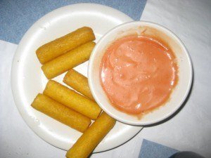 puerto rican pink sauce and corn sticks