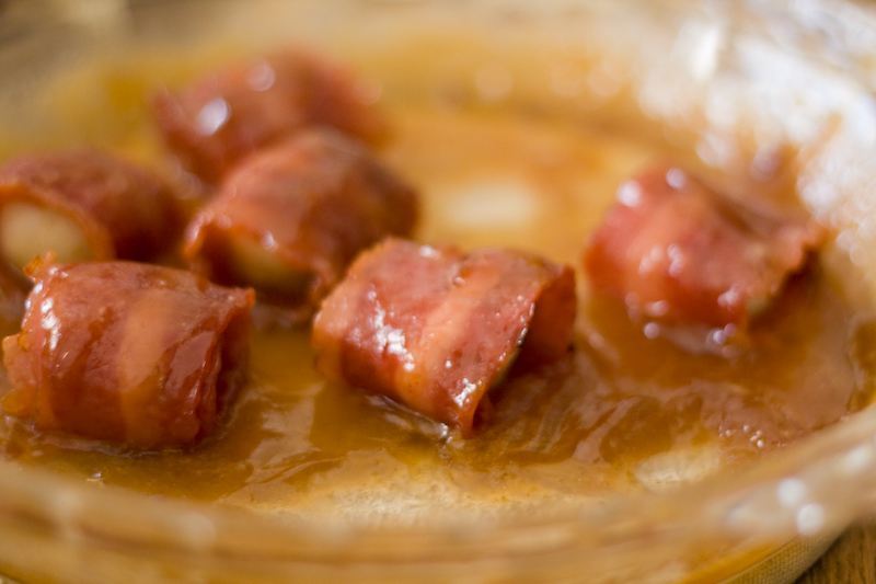 water chestnuts wrapped in bacon