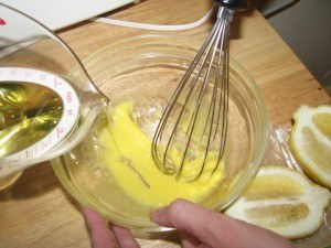 whisking homemade mayo