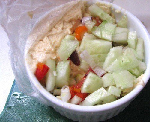 small hummus dip with veggies