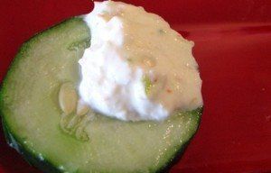 shrimp dip on cucumber