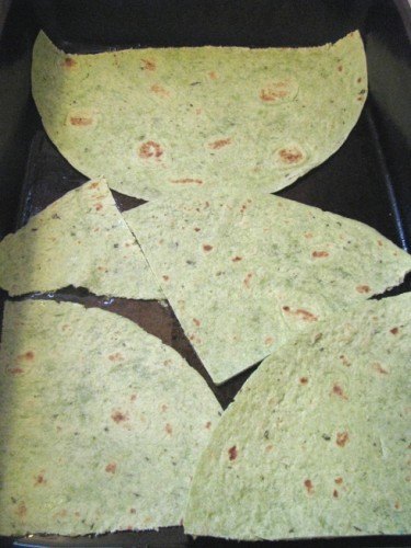 torn up spinach tortillas