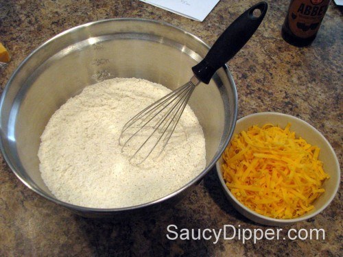 Dry ingredients and grated cheese Dry ingredients and grated cheese