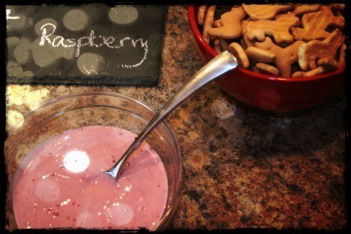 raspberry yogurt dip with animal crackers