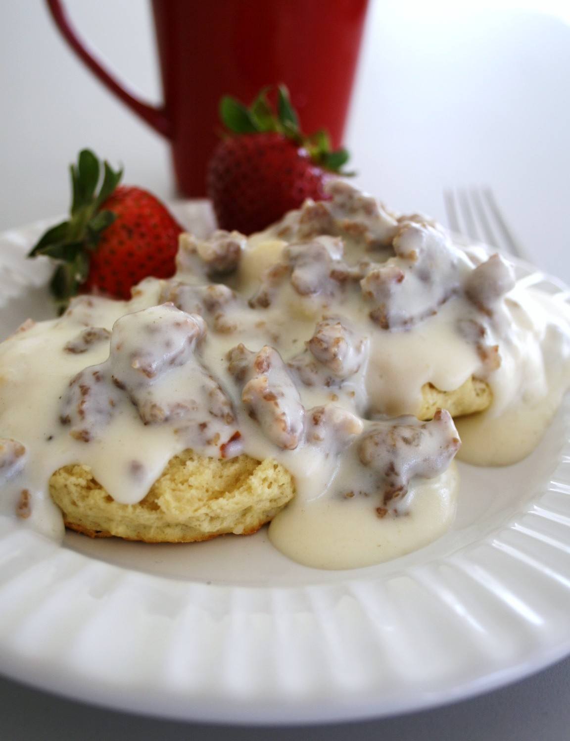 sausage gravy over biscuits